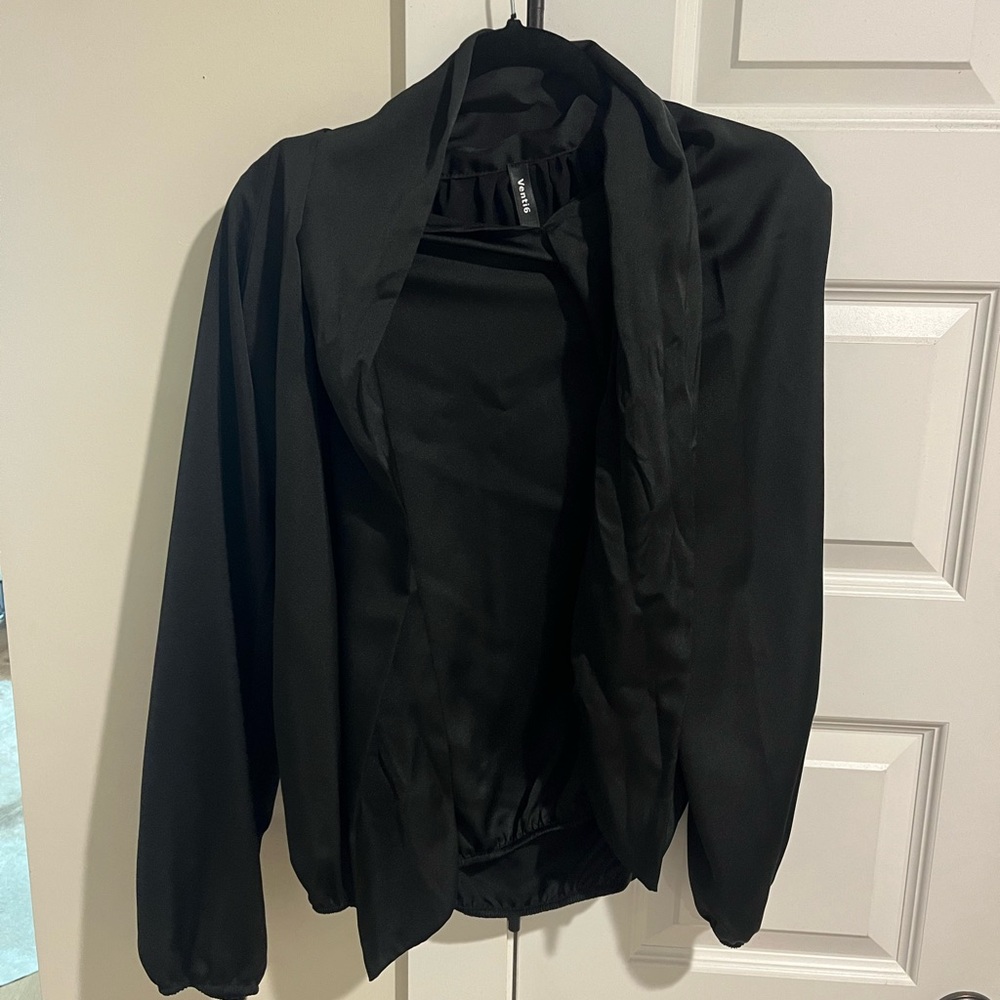 Black Blouse with Relaxed Fit and Standing Collar